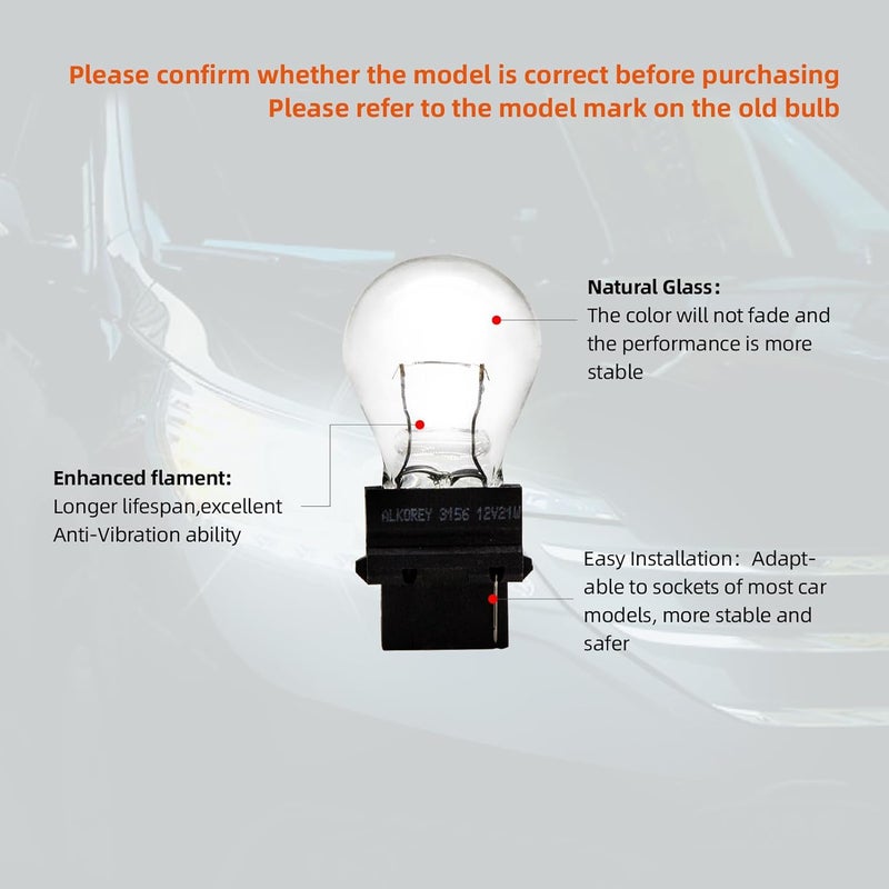 ALKOREY 3156 T25 12V 21W Turn Signal Bulbs,2700K Reverse Light Bulbs Tail Brake Lights Backup Lights,Car Miniature Lamps,Warm White Ideal for Parking,2 Pack - Image 2